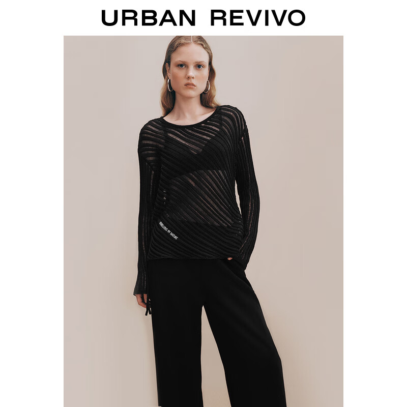 URBAN REVIVO UR2024秋季女装慵懒休闲肌理感字母刺绣针织衫UWV940095 正黑 L 319元