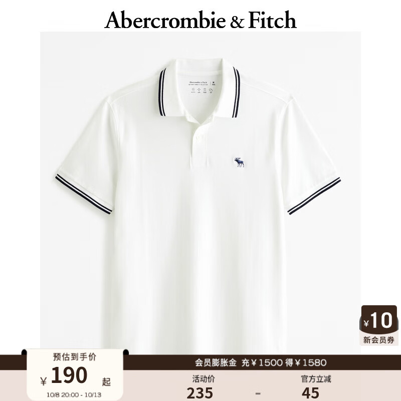 Abercrombie & Fitch 男装 24秋季新款通勤经典小麋鹿短袖POLO衫KI124-4377 白色条纹