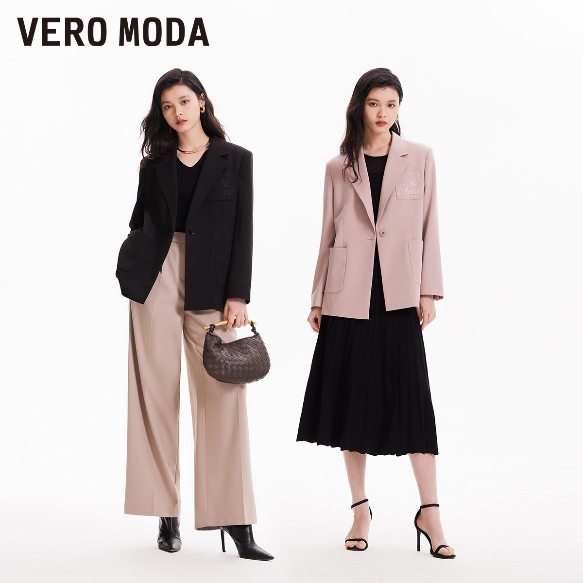 VERO MODA 西装外套女2024春夏新款通勤休闲百搭宽松玫瑰刺绣 457.22元