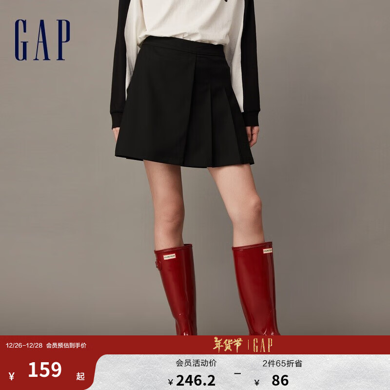 Gap 盖璞 女装冬季2023洋气学院风百褶裙迷你裙836254半身裙短裙 黑色 8(29)亚洲