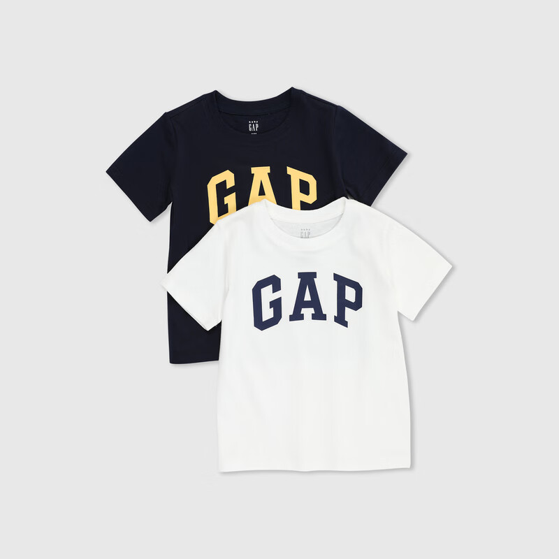 PLUS会员：Gap 盖璞 儿童纯棉字母logo短袖 黑白组合 81.5元（需用券）