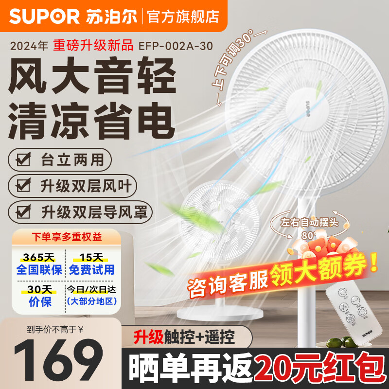 SUPOR 苏泊尔 电风扇落地家用客厅EFP-002A 白色 81.41元（需用券）