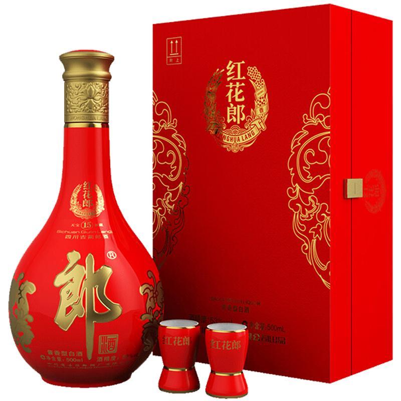 百亿补贴：LANGJIU 郎酒 郎牌 红花郎红15礼盒53度500ml单瓶礼盒装正品特价酱香