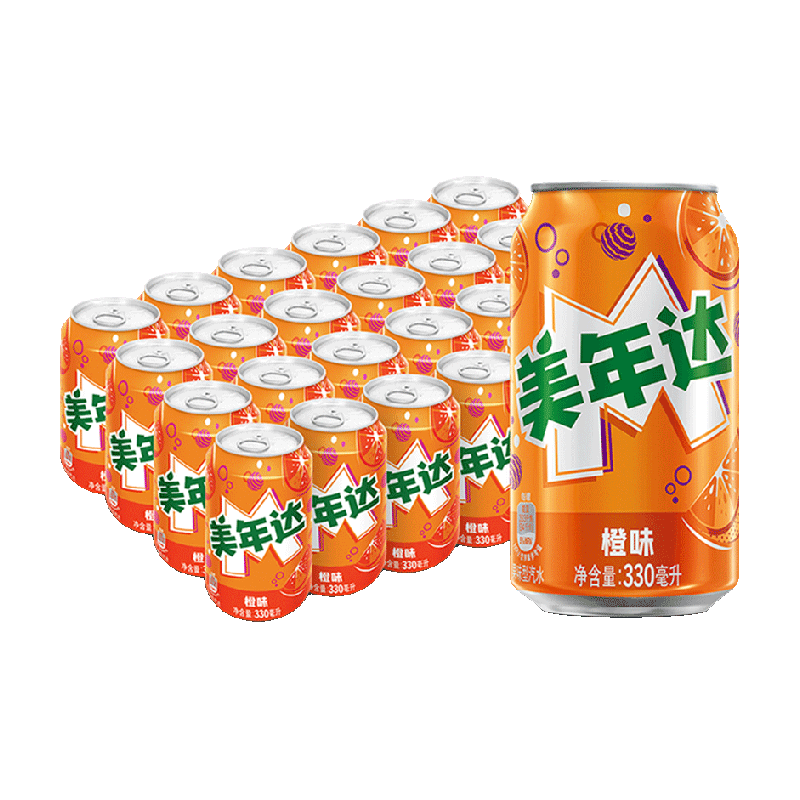 MIRINARA 美年达 橙味汽水碳酸饮料330ml*24罐整箱包装随机 ￥36