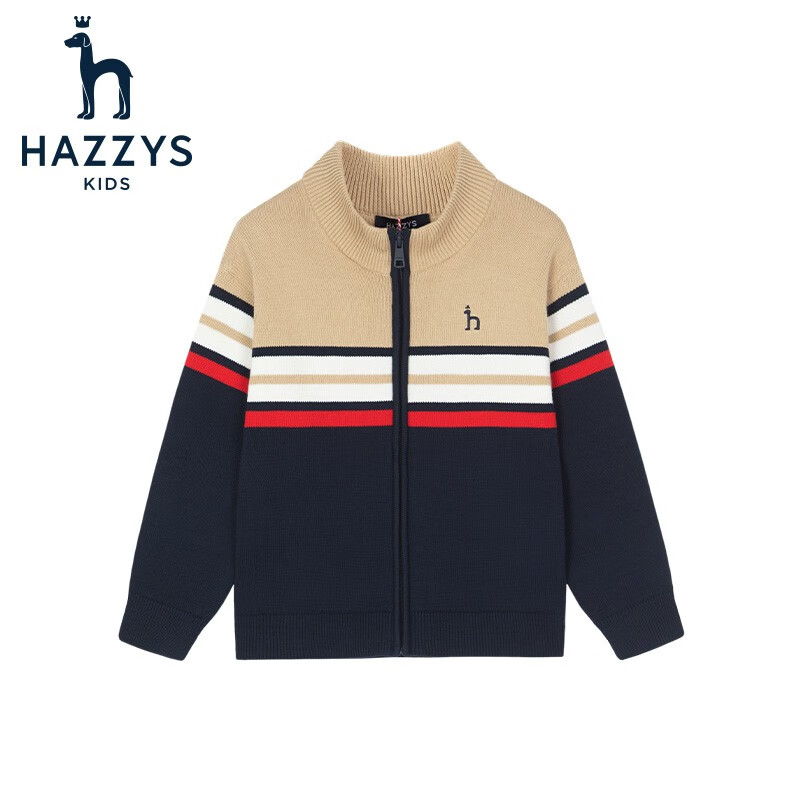 HAZZYS 哈吉斯 儿童撞条开衫线衣 藏蓝 165.21元（需用券）