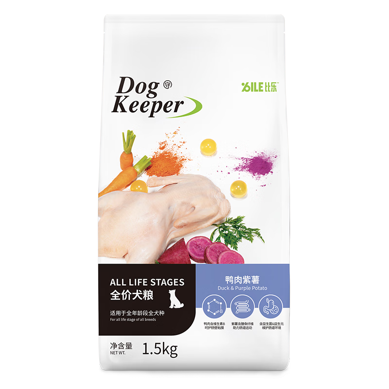 Bile 比乐 守护者系列 鸭肉紫薯成幼犬通用狗粮 12斤（1.5kg*4） 148.31元（需用