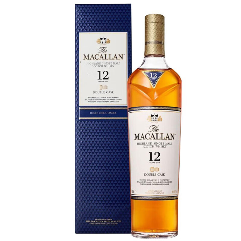 MACALLAN 麦卡伦 单一麦芽 苏格兰威士忌 700ml 12年 蓝钻双桶 322.73元（需买2件