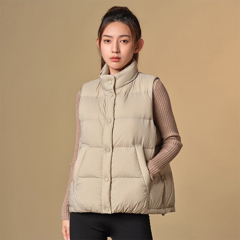 坦博尔 羽绒服女短款女士马甲背心鸭绒休闲保暖外套TD336006 奶茶棕 165/88A 138