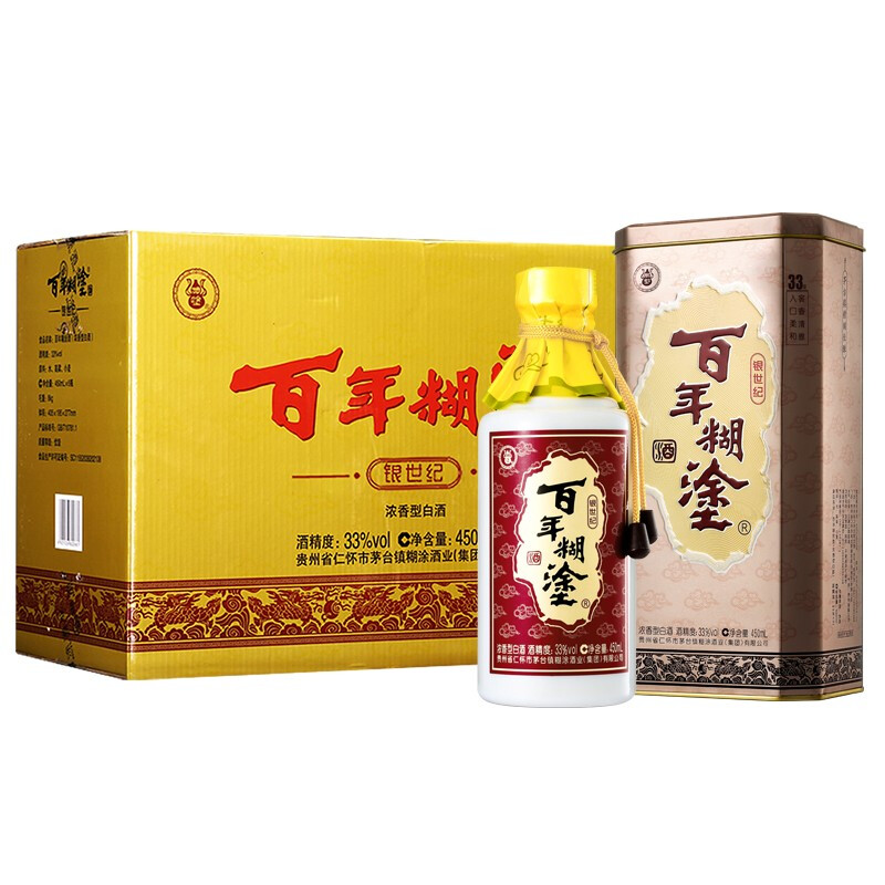 百年糊涂 银世纪33度450ml*6瓶 浓香型白酒 节日送礼 贵州茅台粮食酒 33度 450mL