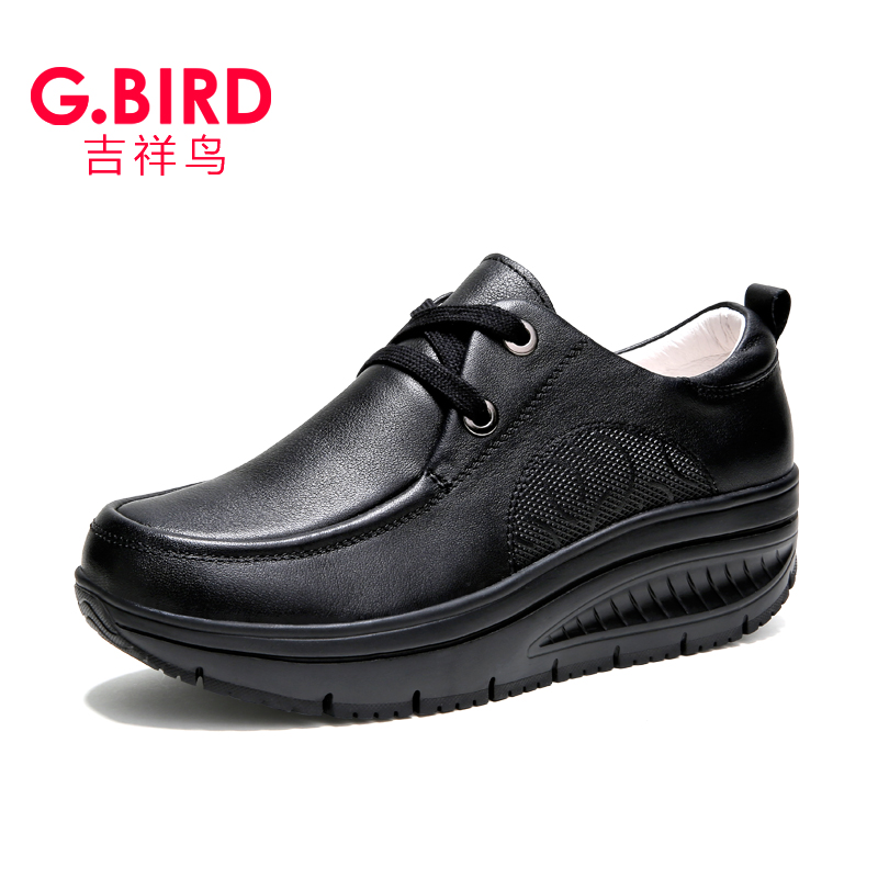 G·Bird 吉祥鸟 超轻女鞋2025春季新款真皮休闲百搭摇摇鞋厚底松糕系带1008 269