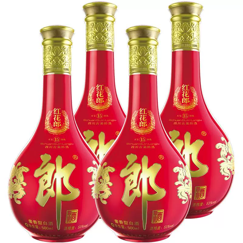 LANGJIU 郎酒 红花郎15-500ml*4瓶53度红十五酱香型高档白酒商务宴请粮食酒 ￥164