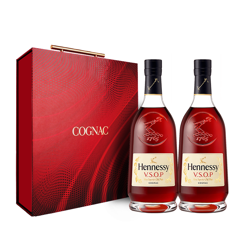 再降价、PLUS会员:轩尼诗（Hennessy）VSOP 干邑白兰地 洋酒双支礼盒装 500ml*2 658