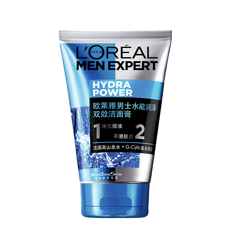 L'OREAL PARIS 男士水能润泽双效洁面膏 34.9元（需用券）