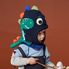 PLUS会员：kocotree kk树 儿童围脖护耳一体围巾 立体恐龙 M码 帽围50-54cm 22.9元