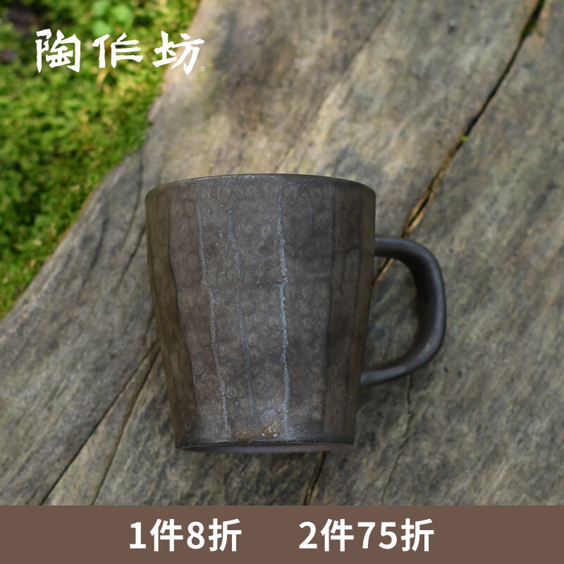 陶作坊 Aurli老岩泥刻痕杯咖啡杯水杯茶杯陶瓷杯日式侘寂手工杯 刻痕杯_黑_A