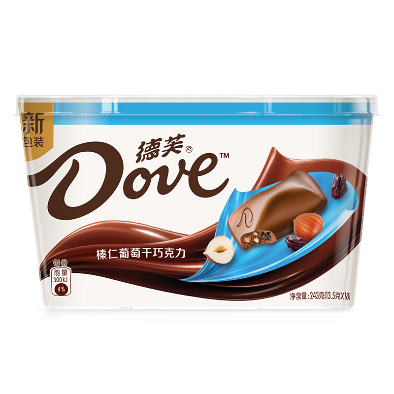 88VIP：Dove 德芙 榛仁葡萄干巧克力 243g 25.43元（需买4件，需用券）