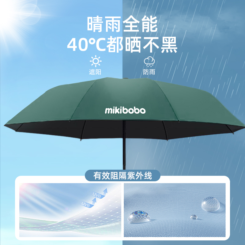 mikibobo纯色单人雨伞8骨手动三折伞高密度碰击布黑色烤漆钢骨CF 16.9元（需用