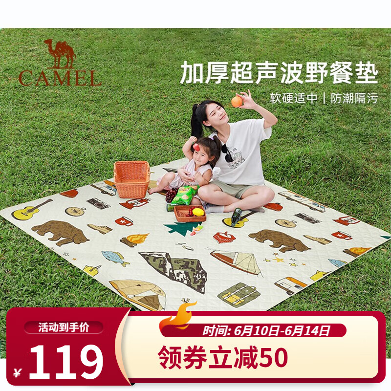 CAMEL 骆驼 野餐垫户外露营防潮垫加厚便携野餐地垫坐垫 野营探险 200*200cm 119