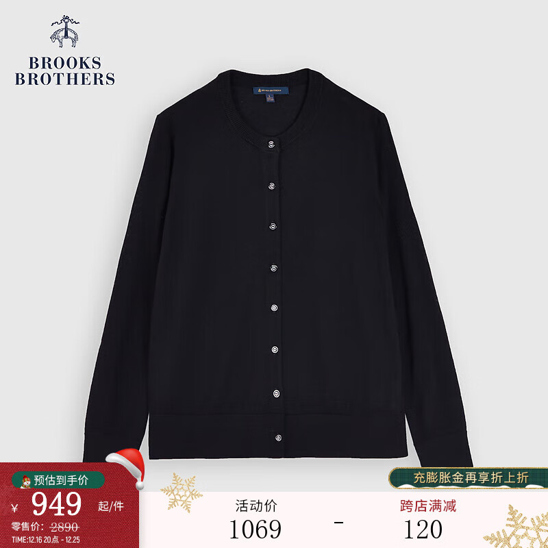 Brooks Brothers BrooksBrothers）女士24早秋绵羊毛圆领纯色打底开衫 0004-黑色 M 949