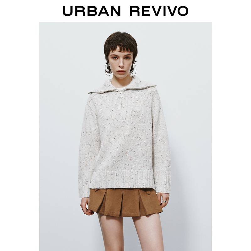 URBAN REVIVO UR2024冬季新款女装简约慵懒休闲风拉链翻领针织衫UYL940020 297.98元