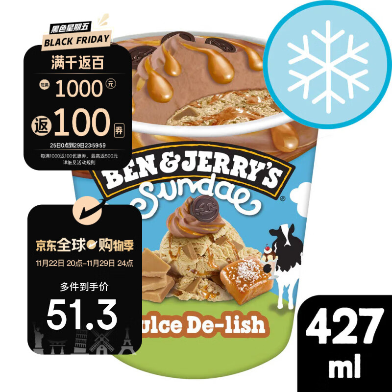 BEN&JERRY'S BEN & JERRY'S 本杰瑞 咸焦糖巧克力冰淇淋 465ml ￥38.8