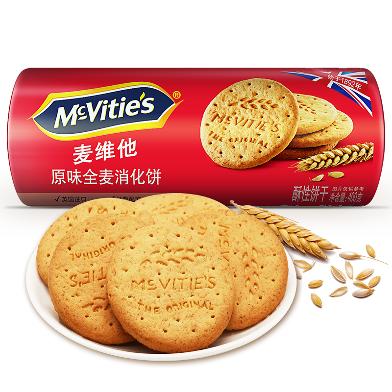 plus会员：McVities 麦维他 原味全麦消化饼 400g*5件 30.44元合7.61元/件