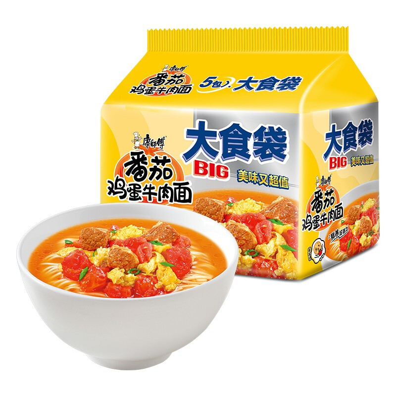 康師傅 方便面五連包袋裝大食袋big番茄雞蛋酸辣紅燒牛肉拉煮泡面 6.99元