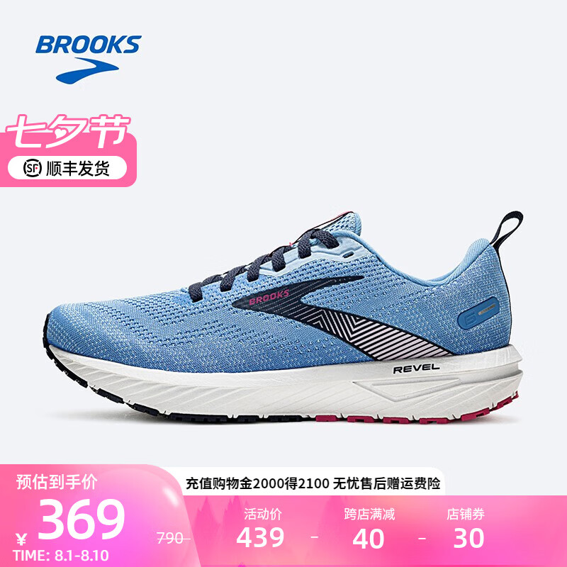 BROOKS 布鲁克斯 男款回弹减震专业跑鞋运动鞋女士跑步鞋Revel 6狂欢 船坞蓝/