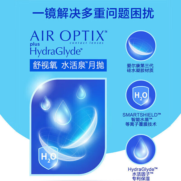 Alcon 爱尔康 月抛舒视氧水活泉硅水凝胶隐形眼镜 6片 650度