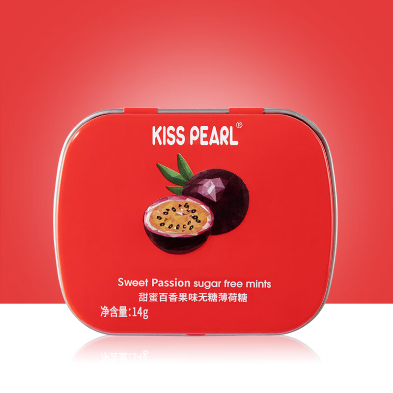 Plus会员：KISS PEARL 无糖薄荷糖 口香糖清新口气铁盒 甜蜜百香果 1盒*5件 9.65