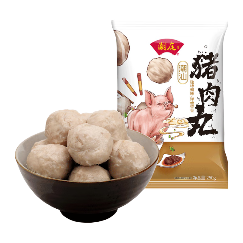 PLUS会员:潮庭 正宗汕头手工猪肉丸 250g*3件+赠牛筋丸150g*3件 53.23元包邮（折17