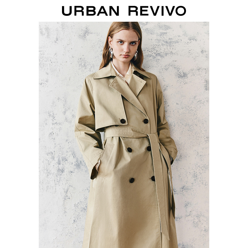 URBAN REVIVO UR 摩登英伦风 中长款外套收腰系带风衣 UWM140030 314.65元（需买2件