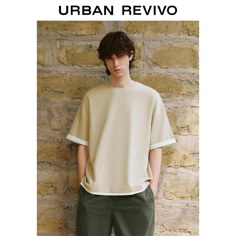 URBAN REVIVO UR2024夏季男装潮流休闲撞色拼接假两件短袖T恤 ￥67.65