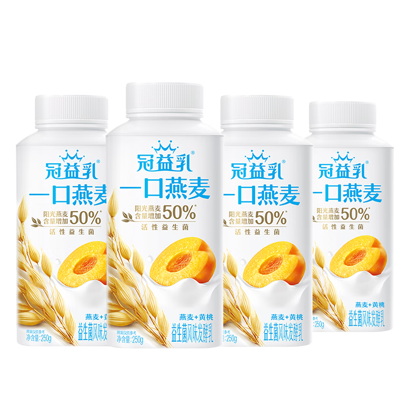 plus会员，蒙牛冠益乳生牛乳发酵活性益生菌低温酸奶燕麦黄桃味250g*4*3件 44.