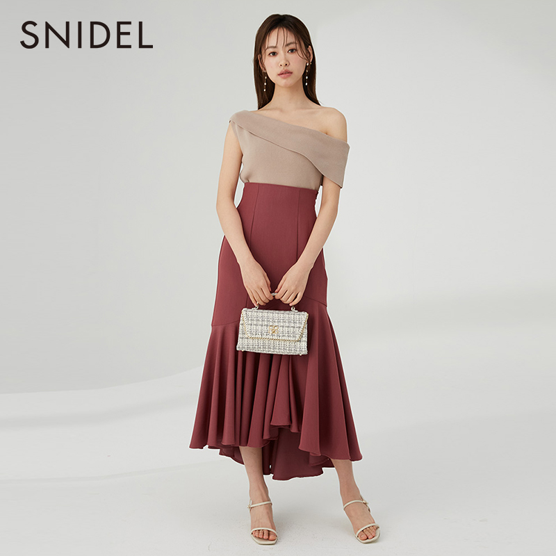 SNIDEL 2023夏新品女士纯色百褶高腰鱼尾半身裙SWFS232002 ￥357.94