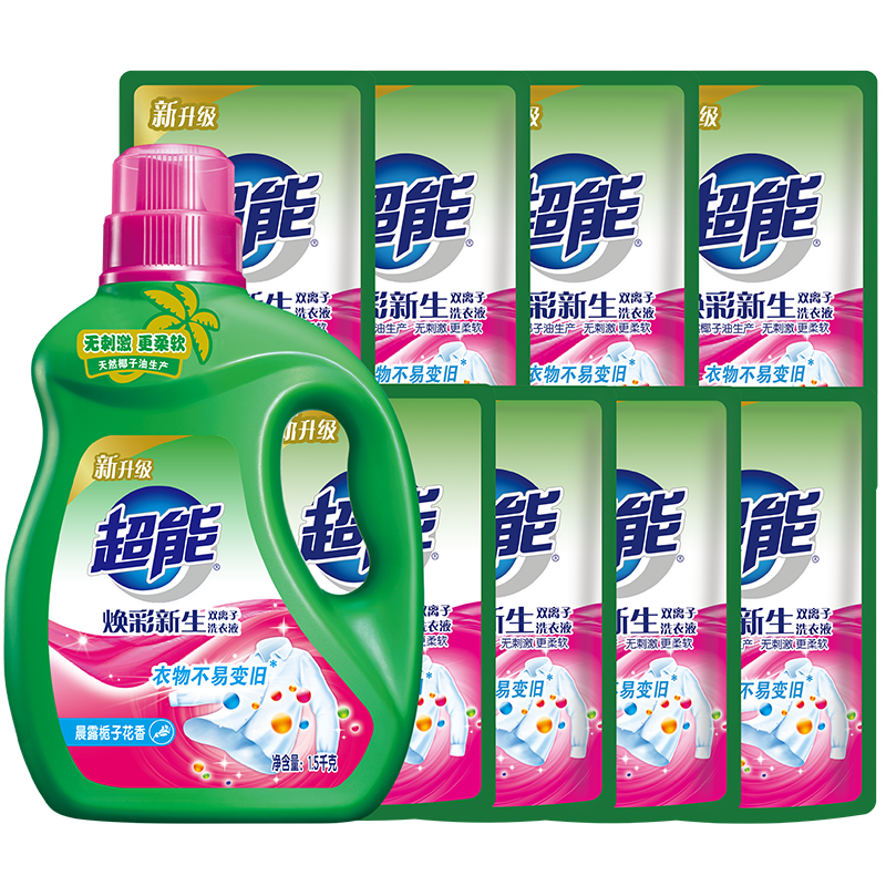 超能 焕彩新生洗衣液 栀子花香 11斤整箱(1.5kg+500g*8) 天然椰油 37.9元