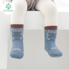kocotree kk树 婴儿袜子秋冬地板袜儿童防滑宝宝袜子保暖加厚袜子 蓝色猫头鹰