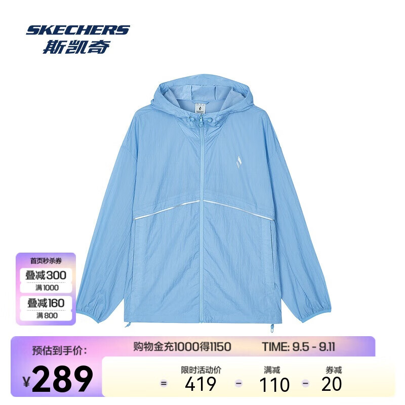 SKECHERS 斯凯奇 男女同款轻薄外套休闲时尚通勤风梭织连帽外套 269元（需用