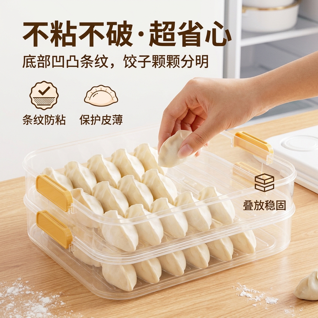 双枪 防粘饺子盒 薄荷绿 双层一盖 收纳保鲜盒