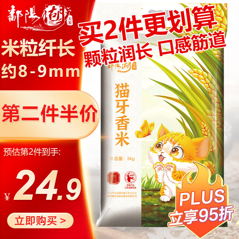 鄱阳湖 猫牙米5kg大米籼米长粒丝苗米10斤装南方大米 37.43元（需买2件，共74.