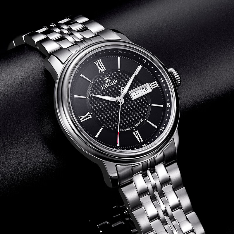 ebohr 依波表 依波 都市经典系列 10520819 男士自动机械表(黑色)钢带
