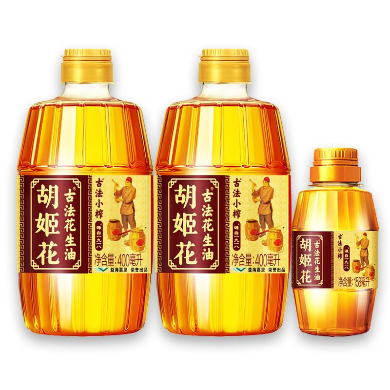 胡姬花 古法小榨花生油400ml*2+味极鲜150ml 食用油调味组合 29.9元（需用券）