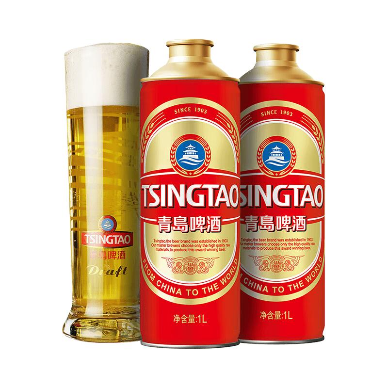 青岛啤酒 红金啤酒 原麦汁浓度10°P 1L 6桶 送扎啤杯 82.05元（需用券）