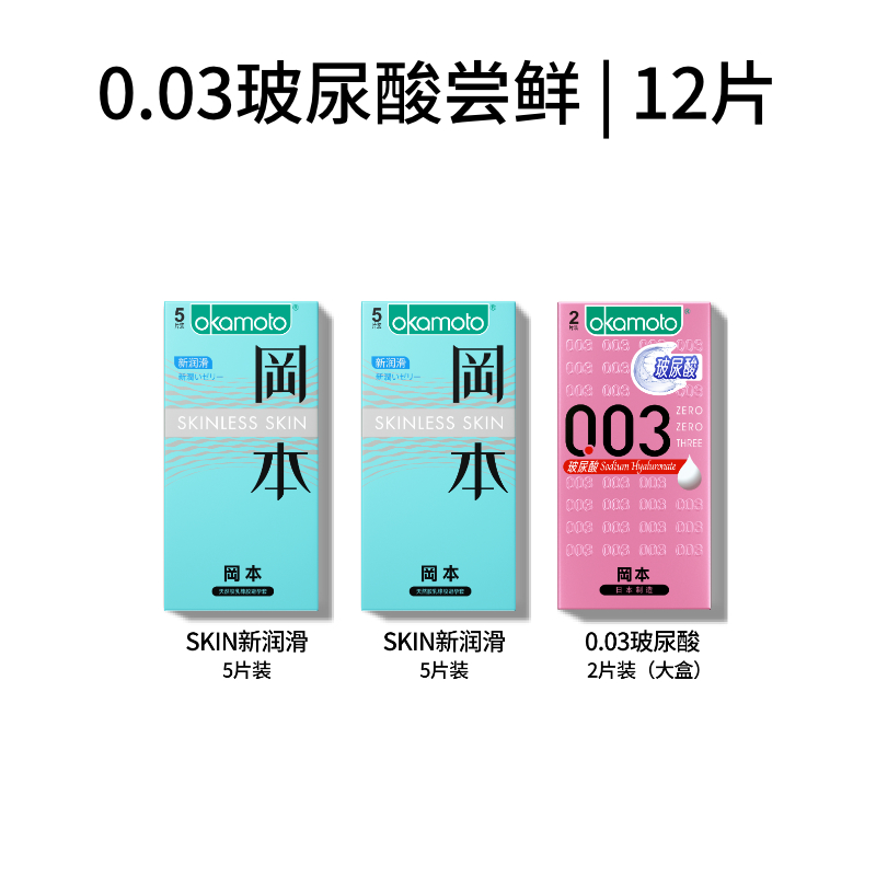 25日0点：OKAMOTO 冈本 超薄润滑安全套 12只（skin新润滑*10只+新品003玻尿酸*2只