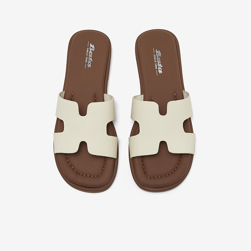 Bata 拔佳 外穿拖鞋女2025夏羊皮一字凉拖鞋66060BT5 206.99元