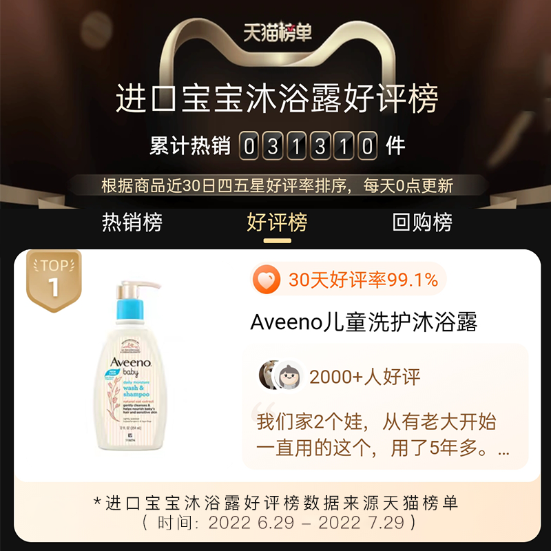 Aveeno 艾惟诺 艾维诺儿童温和润泽洗发沐浴露二合一宝宝洗护臻选*2 98.01元（