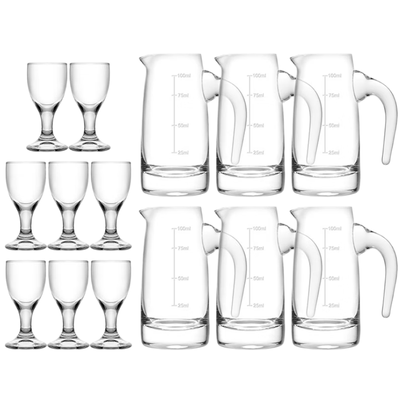 CLITON白酒杯分酒器套装 6壶8杯 高脚玻璃小酒杯 带把分酒壶 烈酒杯 26.35元