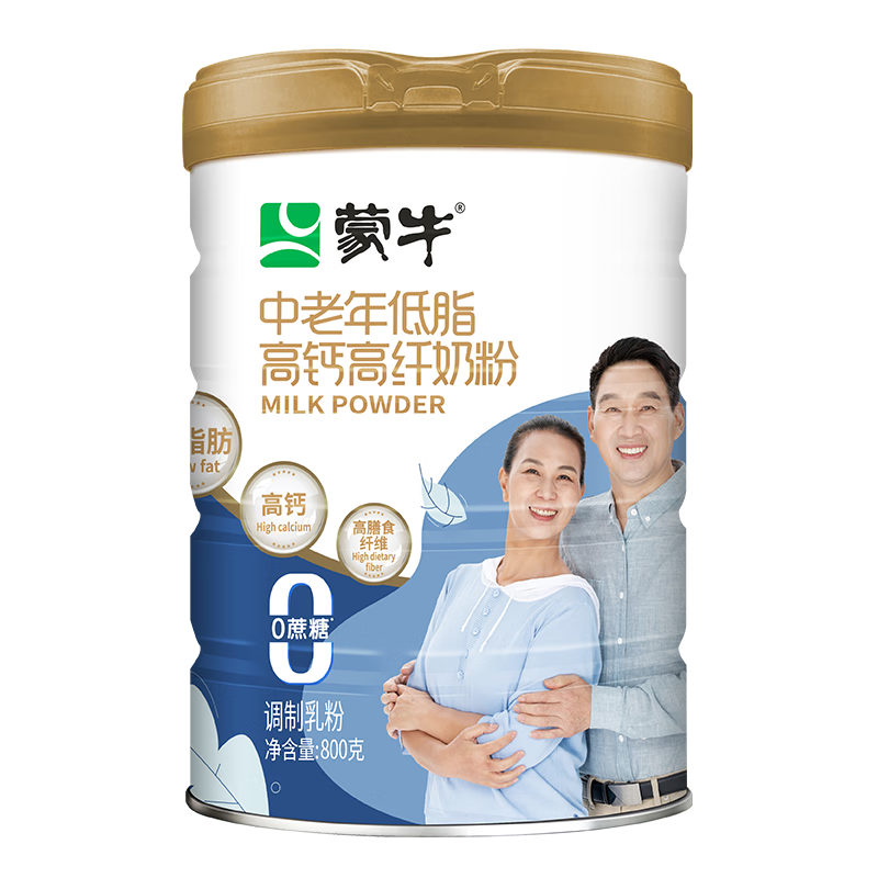 PLUS会员，需首购:蒙牛 中老年低脂高钙高纤成人奶粉800g*2罐 92.11元(需领券)