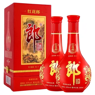 88vip、再降价：郎酒53度红花郎十白酒500ml×2瓶+凑单 416.31元+48.99元淘金币（