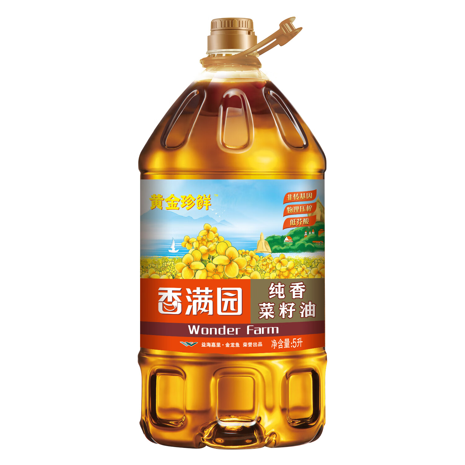 再降价、PLUS会员：香满园 黄金珍鲜 非转基因纯香菜籽油 5L 43.11元+运费（需用券）